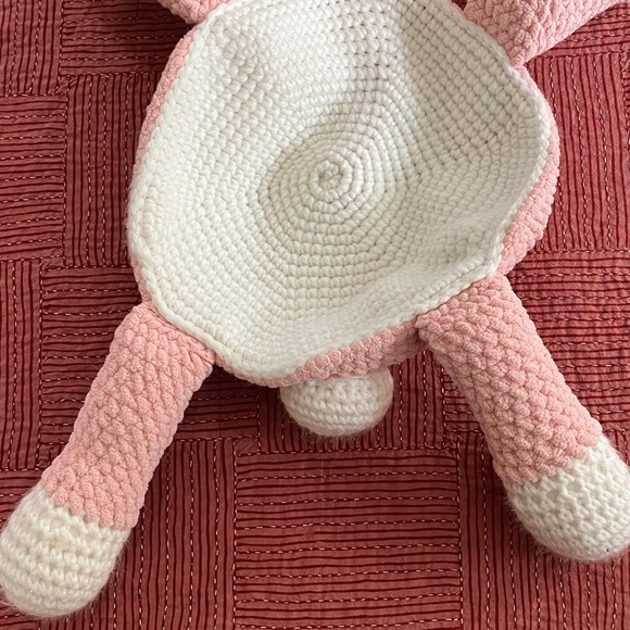 Large Pink and White handmade Crochet Bunny stuffy Toy - Picture 3 of 11